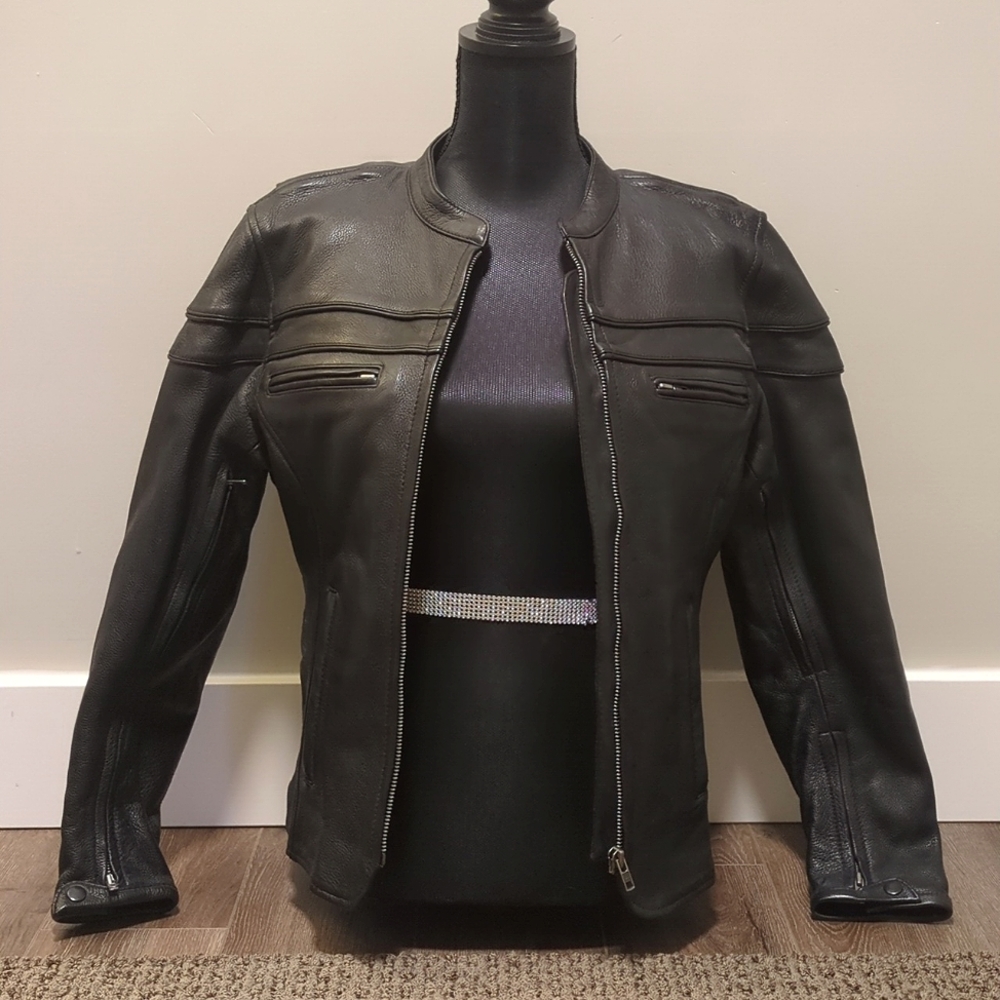 First Classics Women's Black Removable Lined Motorcycle Leather Jacket Size M